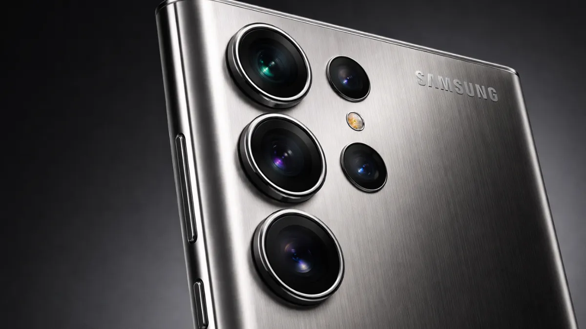 لقطة مقربة لإطار التيتانيوم لهاتف Galaxy S25 Ultra تظهر تفاصيل النسيج المعدني