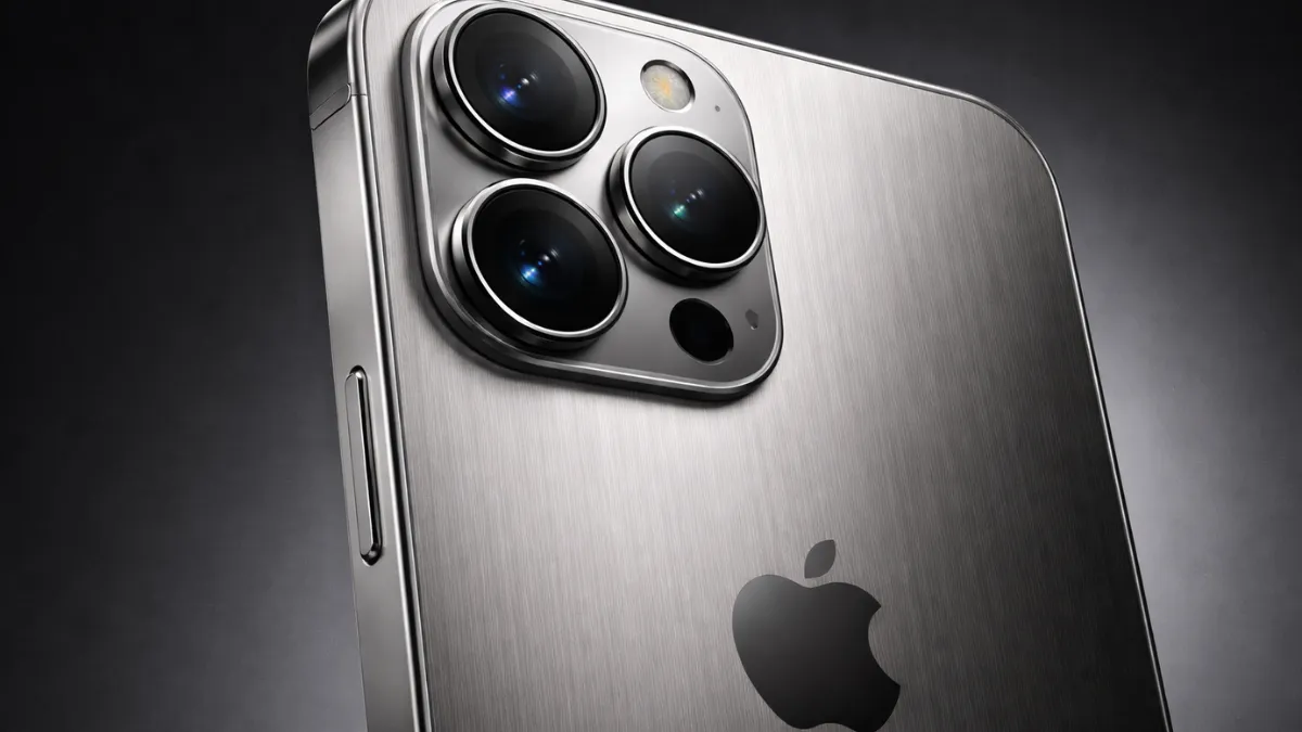 لقطة مقربة لإطار التيتانيوم لهاتف iPhone 16 Pro Max تظهر تفاصيل النسيج المعدني