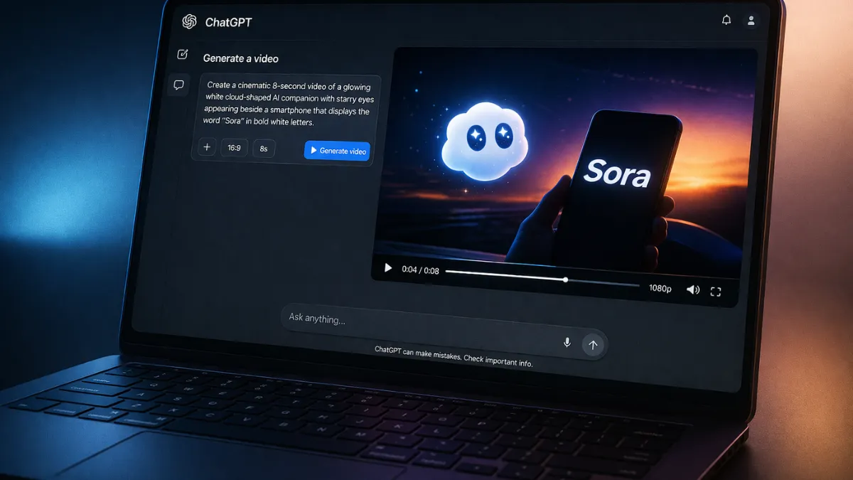 واجهة ChatGPT تعرض توليد فيديو بـ Sora مباشرةً في المحادثة